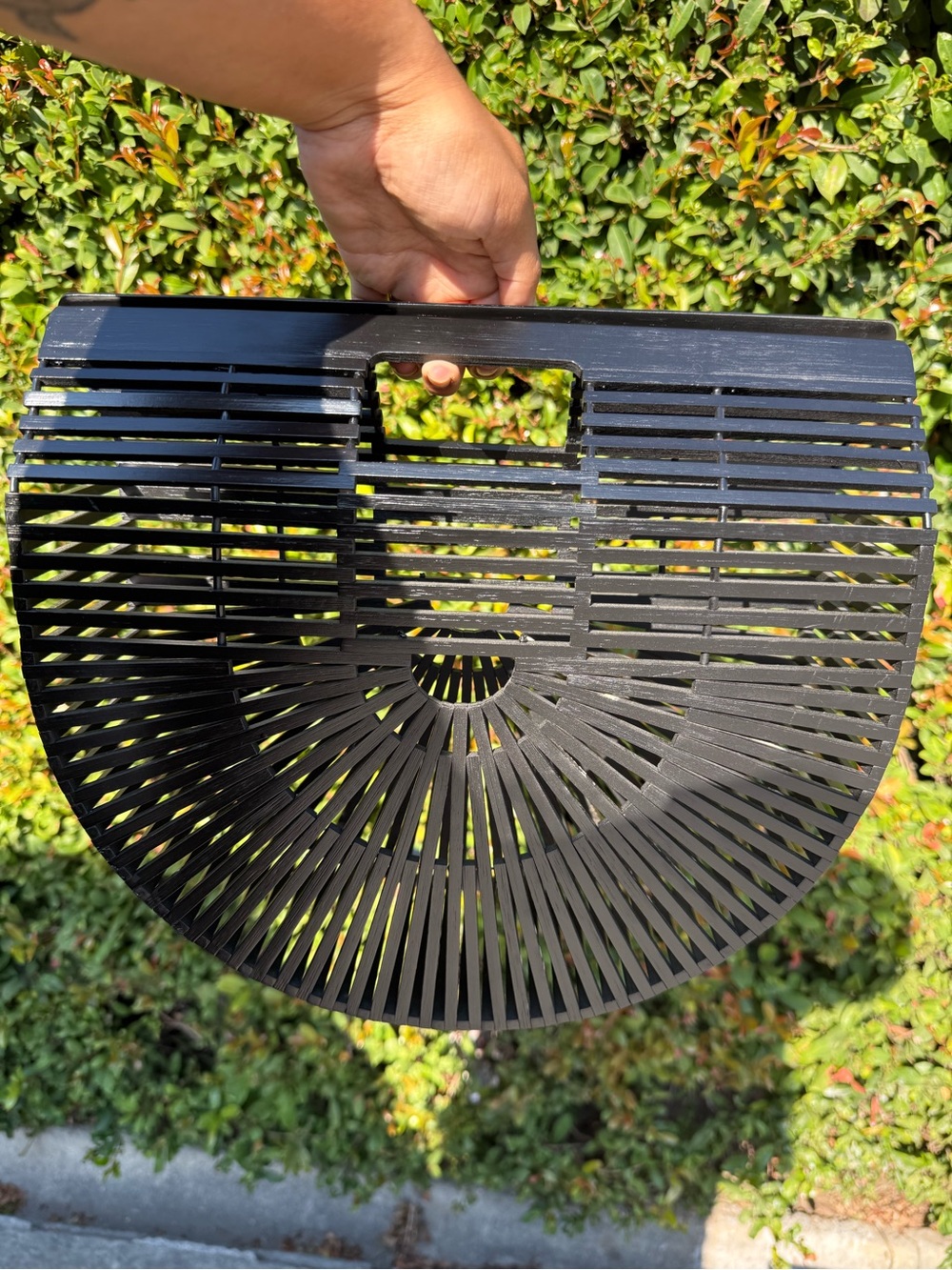 Black Semi-Circle Slatted Handbag